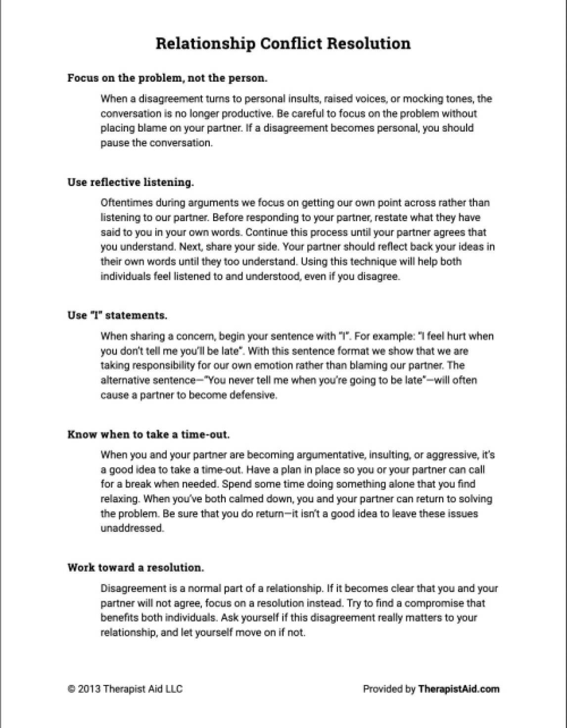 Relationship Conflict Worksheet